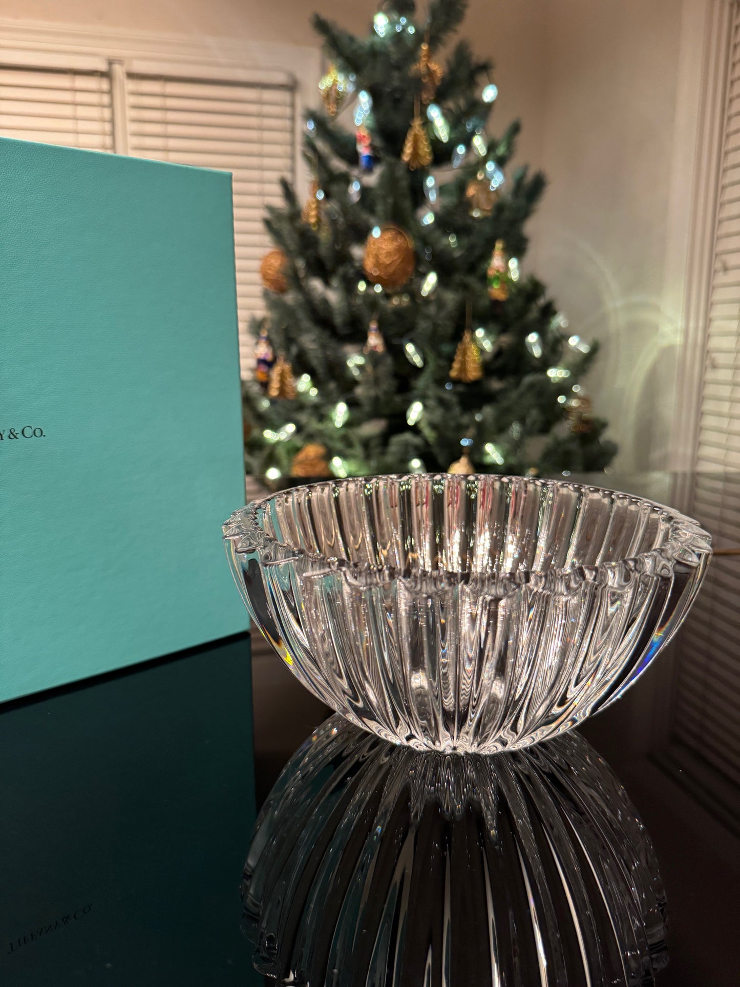 Tiffany & Co Crystal Round Bowl Vertical Cut Ribbed 6 Inch Signed