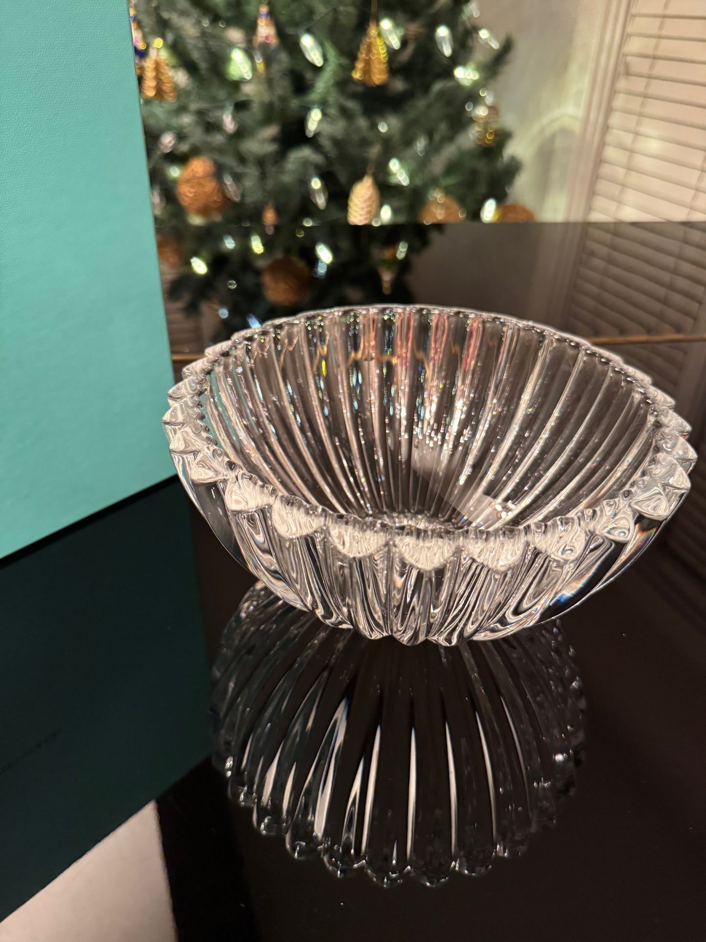 Tiffany & Co Crystal Round Bowl Vertical Cut Ribbed 6 Inch Signed